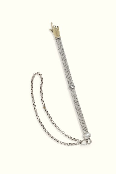 View full screen - View 1 of Lot 25. A CONTINENTAL PARCEL-GILT SILVER TORAH POINTER, PROBABLY GERMAN, LATE 18TH CENTURY.