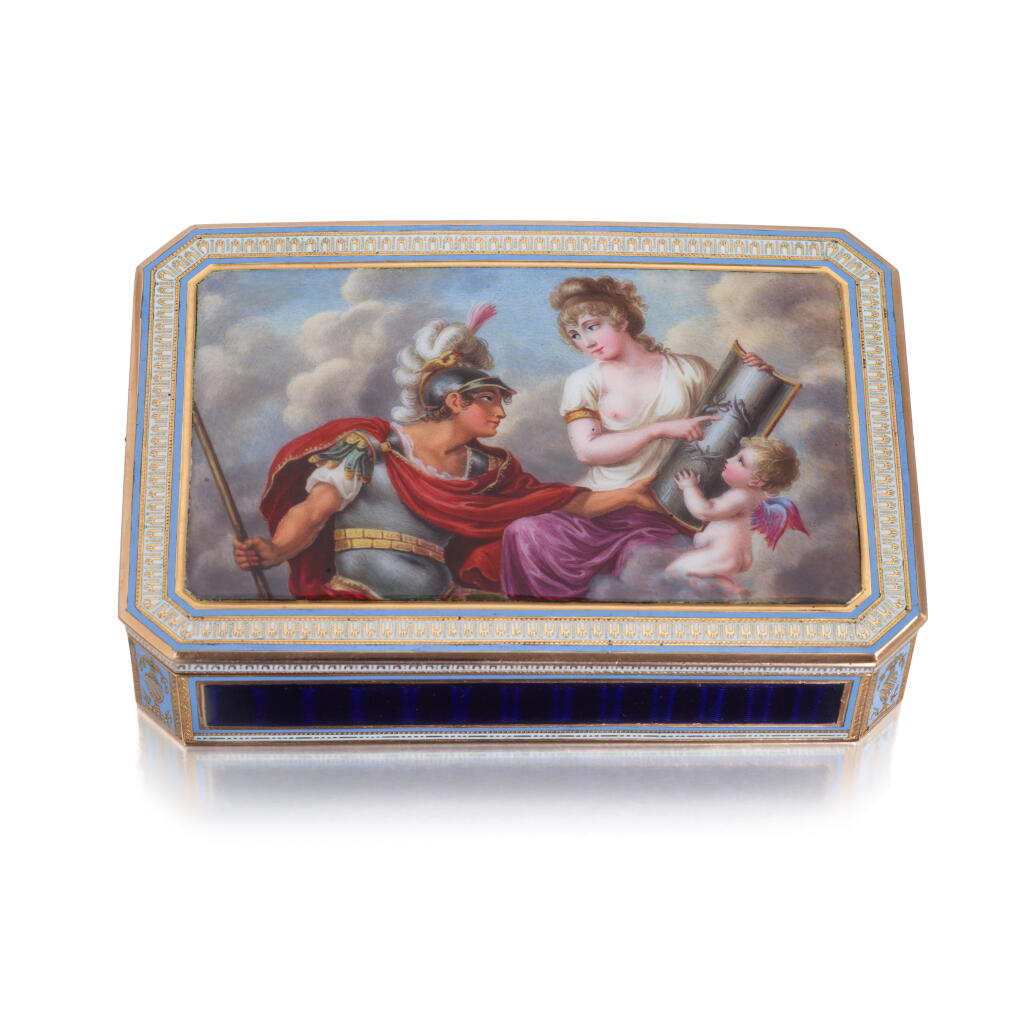 View full screen - View 1 of Lot 149. A Gold and Enamel Snuff Box, Hanau, Circa 1800.