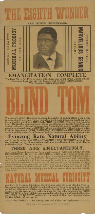 View full screen - View 1 of Lot 78. Blind Tom (Thomas Wiggins) | The Most Marvellous Genius Living!.