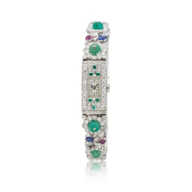 View full screen - View 1 of Lot 231. Emerald, Ruby, Sapphire and Diamond Wristwatch.