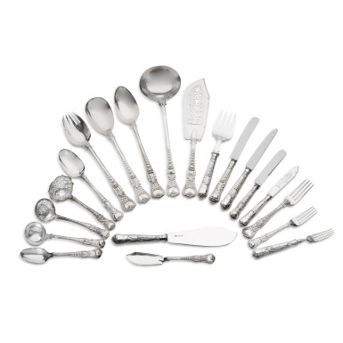 View full screen - View 1 of Lot 154. An impressive set of Coburg pattern silver cutlery, majority by the Chawner family, London, 1825-1989.