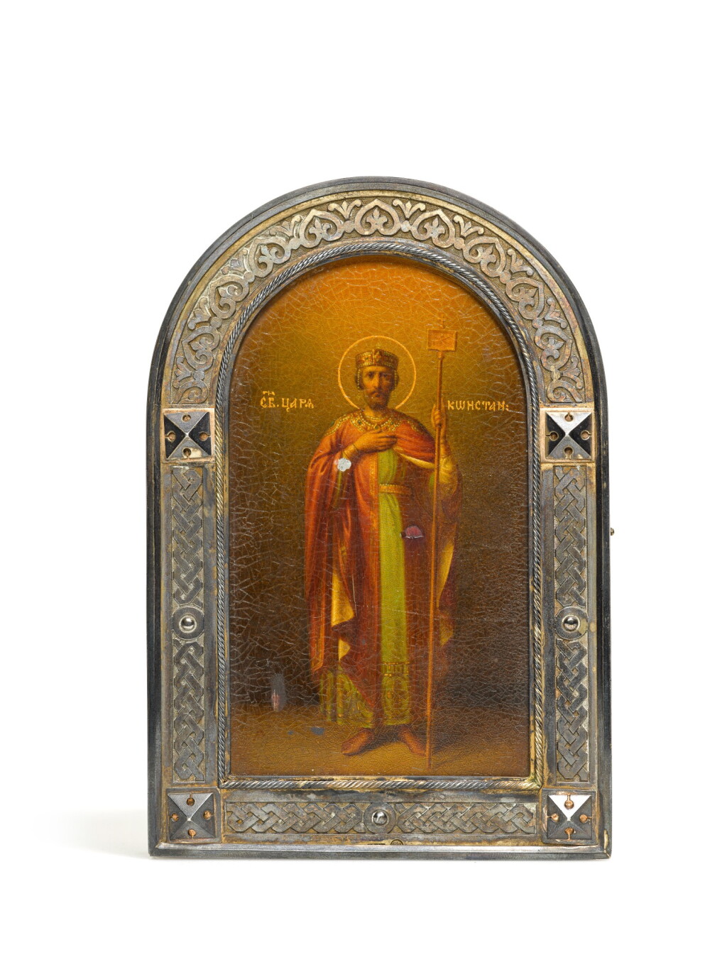 View full screen - View 1 of Lot 318. Prince Constantin Radziwill: a silver icon of St Konstantin, Grachev, St Petersburg, 1899-1901.
