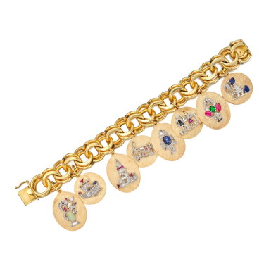 View full screen - View 1 of Lot 140. Gold and Gem-Set Charm Bracelet.