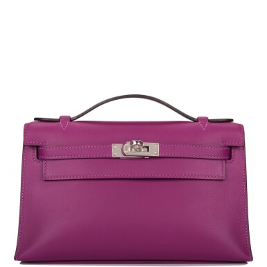 View full screen - View 1 of Lot 21. Hermès Anemone Swift Mini Kelly Pochette Palladium Hardware.