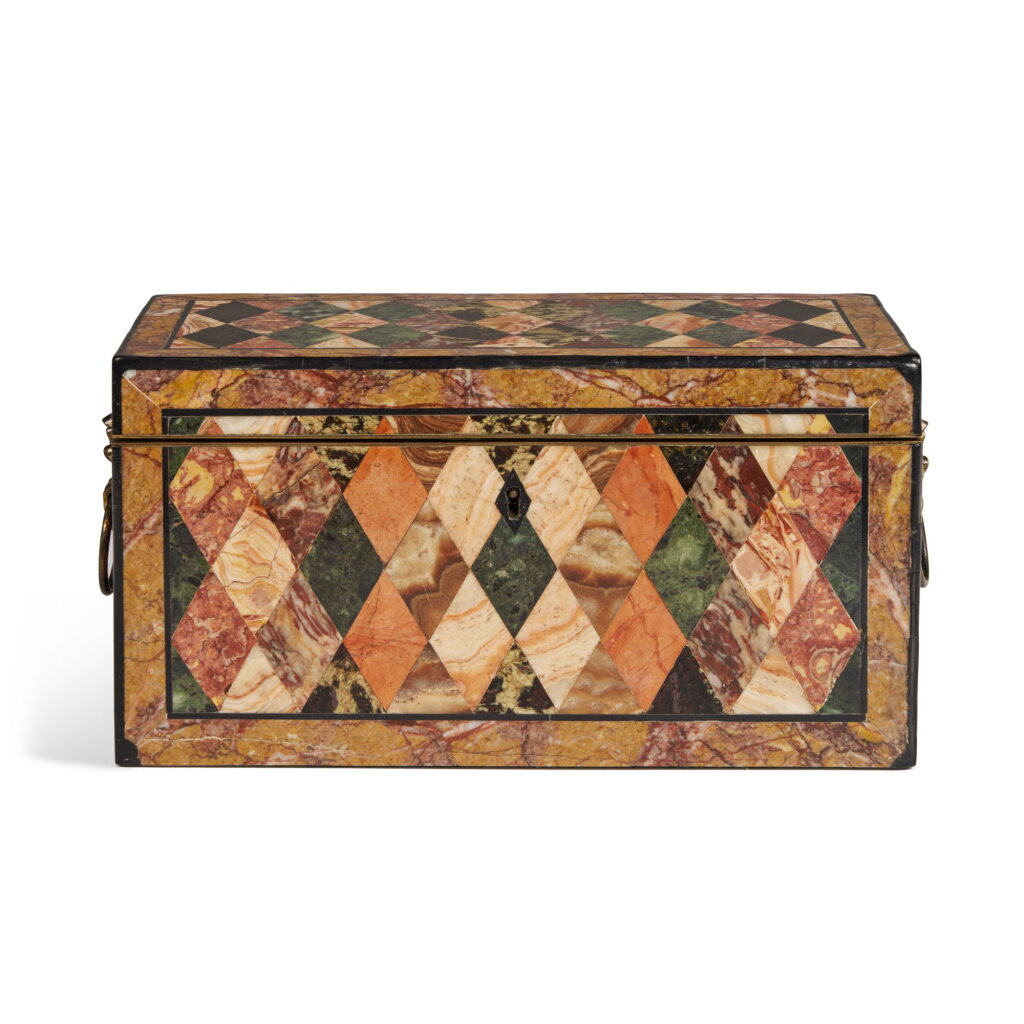 View full screen - View 1 of Lot 159. A George III Specimen Marble Inlaid Tea Caddy , Late 18th/Early 19th Century.