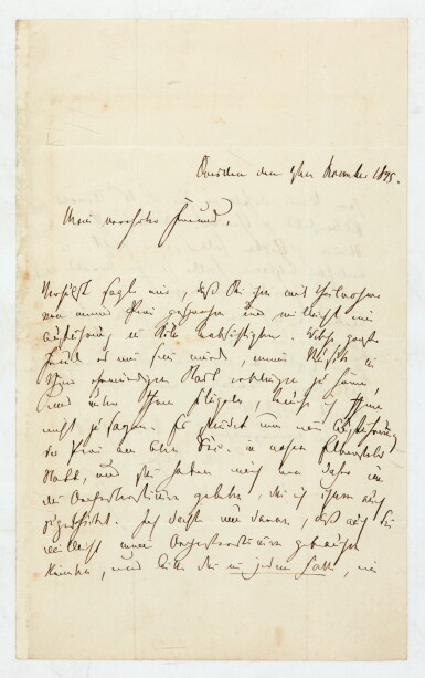 View full screen - View 1 of Lot 36. R. Schumann. Autograph letter to Heinrich Dorn about "Das Paradies und die Peri", and his illnesses, 1845.