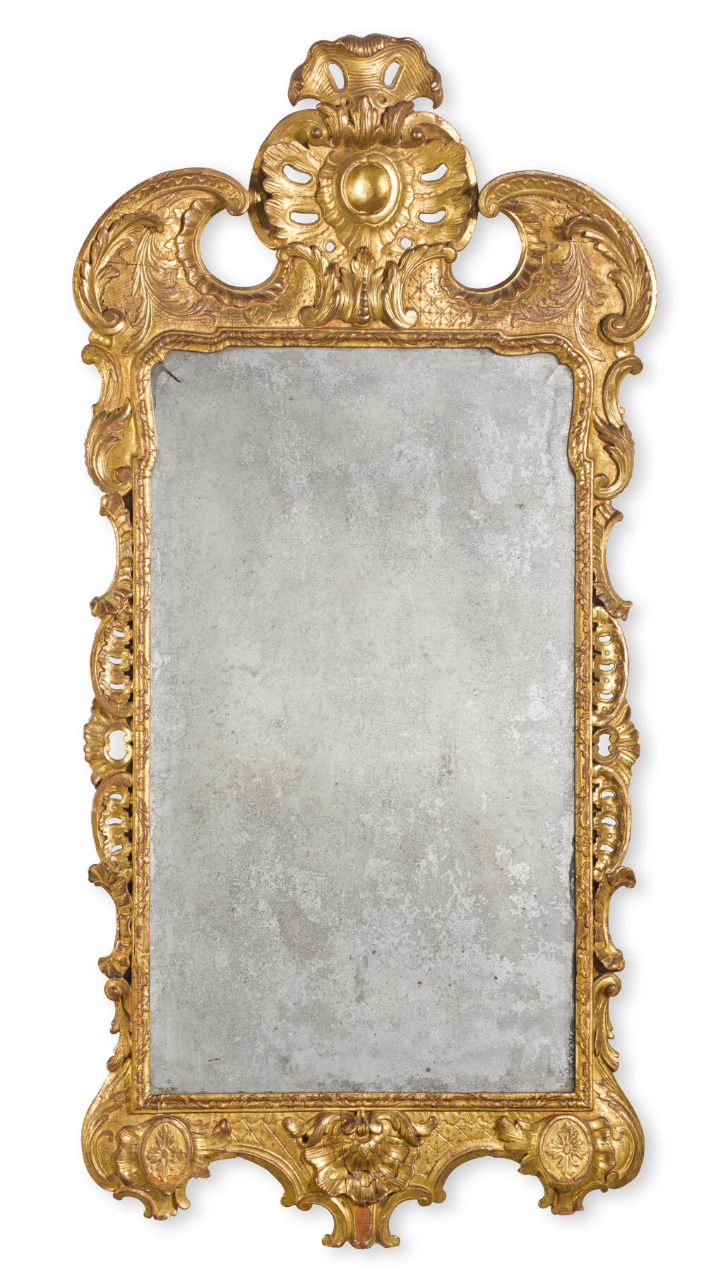 View full screen - View 1 of Lot 34. A George II carved giltwood mirror, second quarter 18th century.