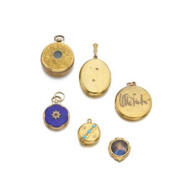 View full screen - View 1 of Lot 1126. Collection of lockets and a miniature telescope, 1860s.