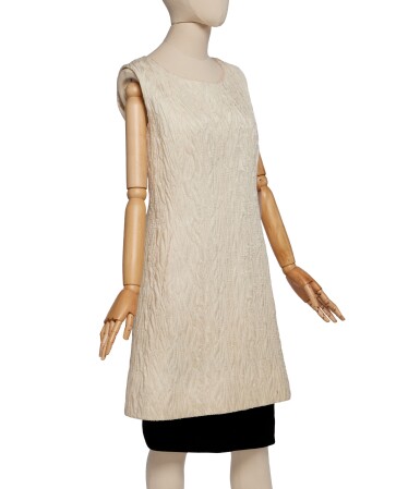 View full screen - View 1 of Lot 19. Haute Couture Ivory Matelassé Mini Dress, circa 1967.
