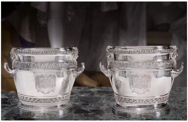 View full screen - View 1 of Lot 61. AN IMPORTANT PAIR OF WILLIAM III SILVER WINE COOLERS, DAVID WILLAUME, LONDON, 1700.