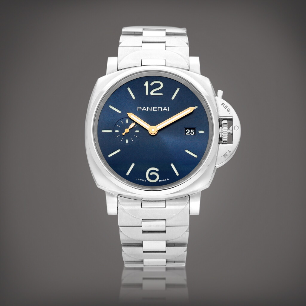 View full screen - View 1 of Lot 8860. Luminor Due, Reference PAM01124 | A stainless steel wristwatch with date and bracelet, Circa 2021| 沛納海 Luminor Due 型號PAM01124 | 精鋼鏈帶腕錶,備日期顯示,約2021年製.