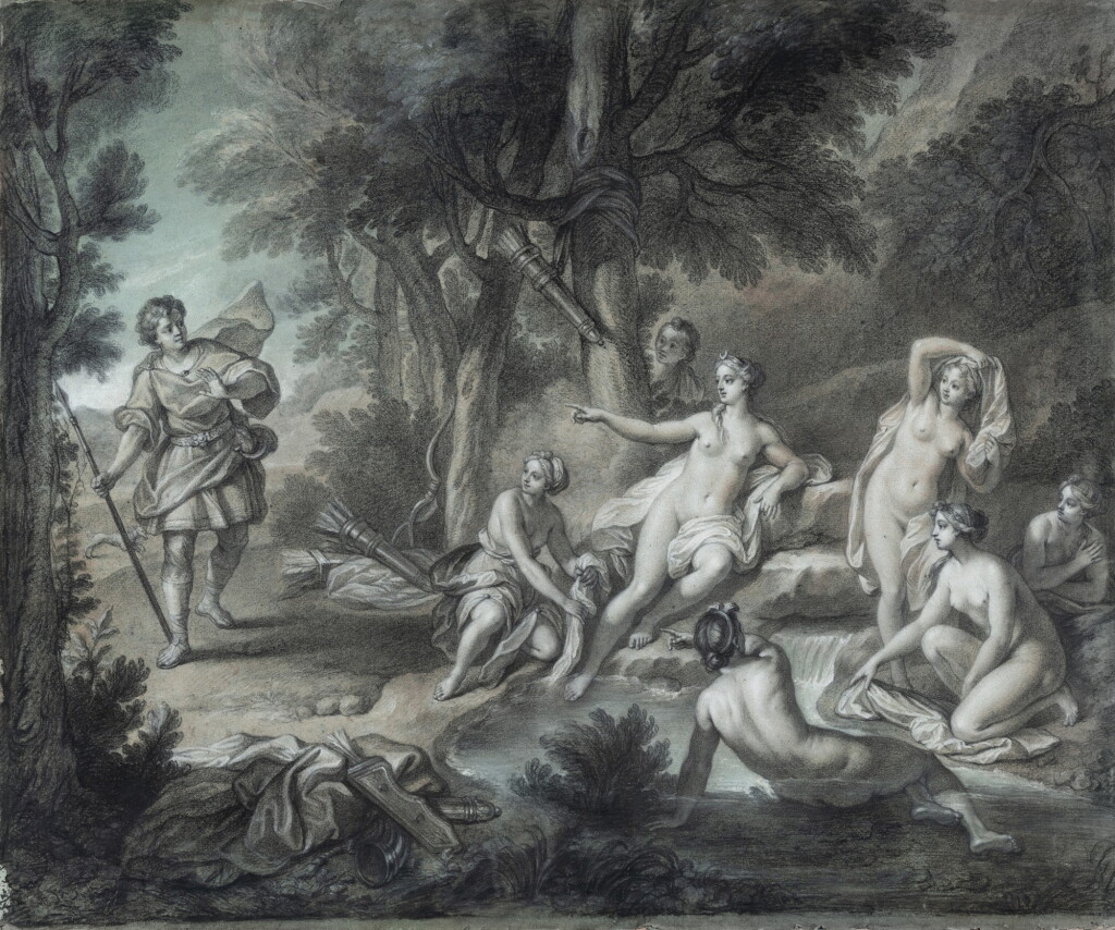 View full screen - View 1 of Lot 50. A pair of mythological scenes: A) Diana and Acteon; B) Venus and Adonis.