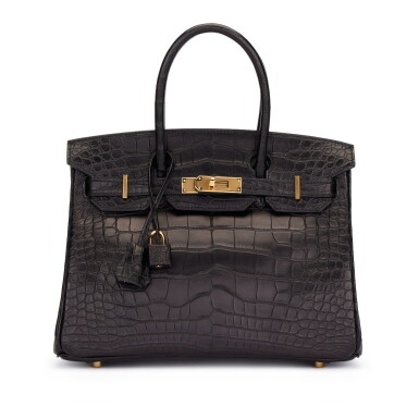 View full screen - View 1 of Lot 3. Black Matte Alligator Birkin 30 Gold Hardware, 2021.