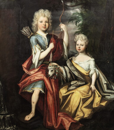 View full screen - View 1 of Lot 342. Double portrait of William and Mary Levinz in a landscape.