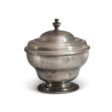 View full screen - View 1 of Lot 1216. Rare American Pewter Sugar, attributed to William Will (1742-1798), Philadelphia, Pennsylvania, Circa 1780.