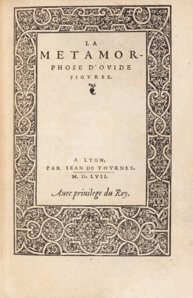 View full screen - View 1 of Lot 18. La Metamorphose d'Ovide... Lyon, 1557. Petit in-8. Rel. de Allô. Ed. originale. 178 bois de B. Salomon..