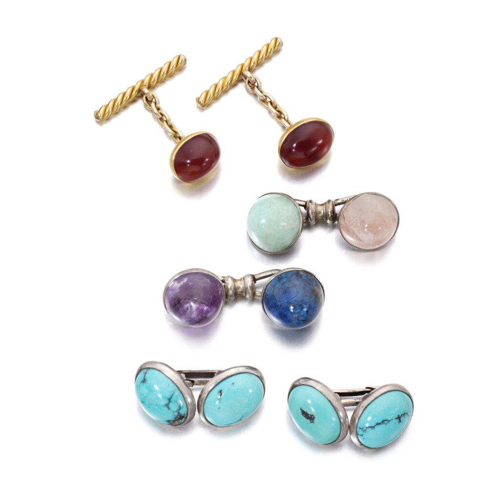View full screen - View 1 of Lot 1174. Three pairs of gem set cufflinks.