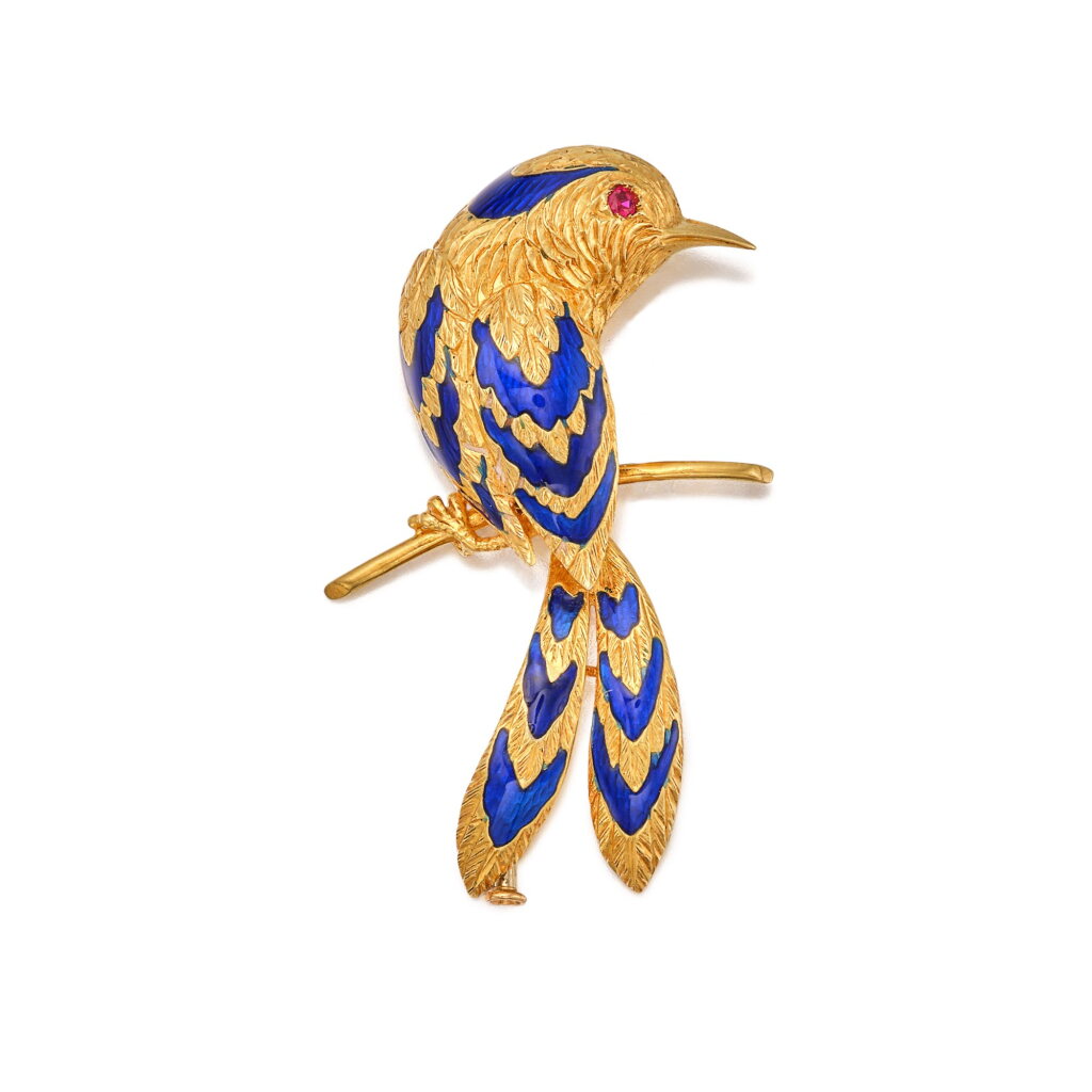 View full screen - View 1 of Lot 95. Gold, Enamel and Ruby Clip-Brooch, France.
