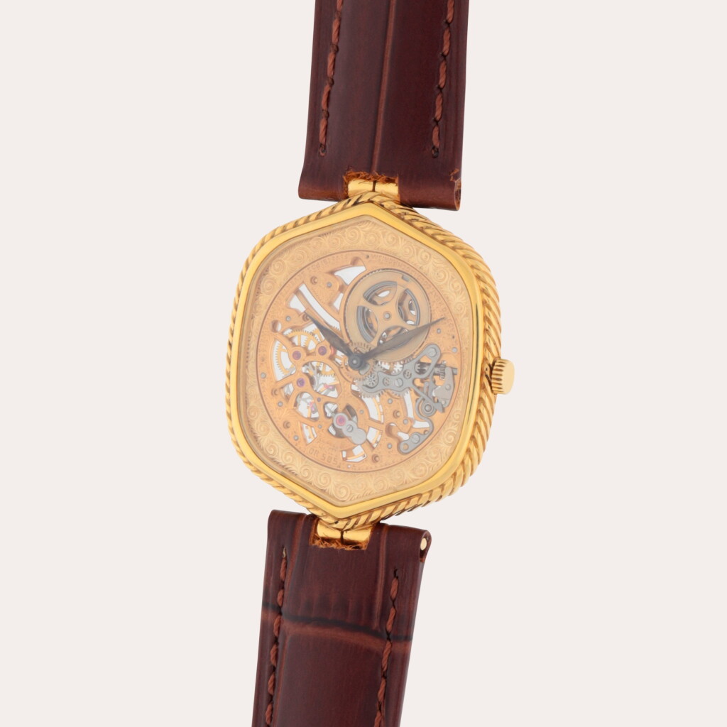 View full screen - View 1 of Lot 272. A yellow gold skeletonized wristwatch | Circa 1975.