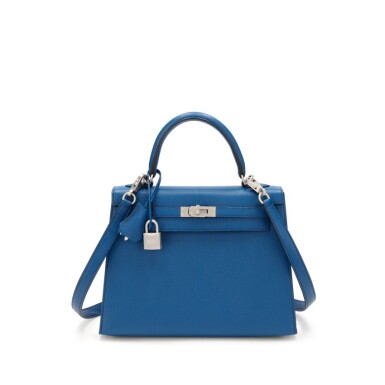 View full screen - View 1 of Lot 32. Bleu Saphir and Bleu Hydra Chèvre Mysore HSS Sellier Kelly 25 Brushed Palladium Hardware, 2019.