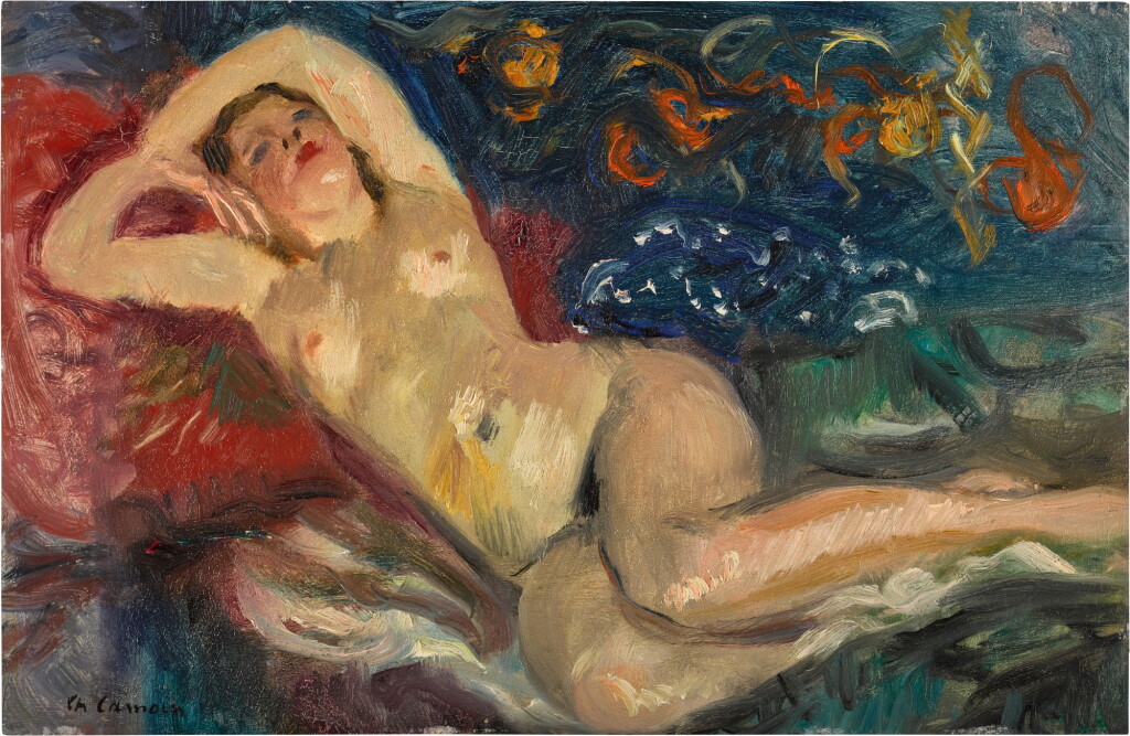 View full screen - View 1 of Lot 524. Femme allongée au coussin rouge.