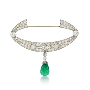 View full screen - View 1 of Lot 168. Emerald and Diamond Brooch .