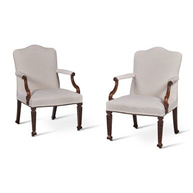 View full screen - View 1 of Lot 84. A Pair of George II Mahogany Library Armchairs, Circa 1750.