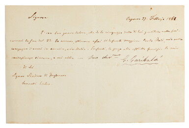 View full screen - View 1 of Lot 51. Garibaldi, Collection of nine letters signed, Caprera, 1862-1875.