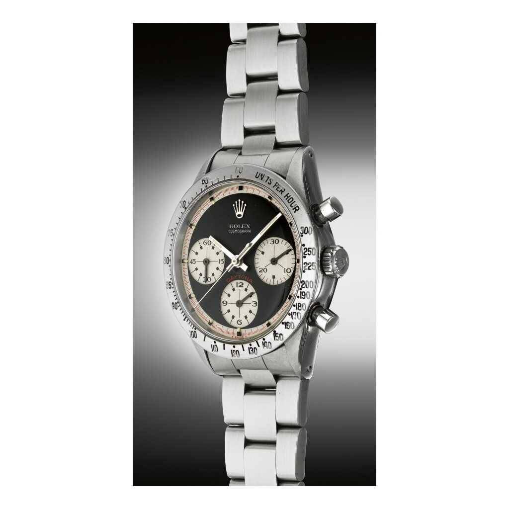 View full screen - View 1 of Lot 1078. ROLEX | REF 6239 'PAUL NEWMAN' DAYTONA, A STAINLESS STEEL CHRONOGRAPH WRISTWATCH WITH BRACELET, CIRCA 1967 | 勞力士 |6239型號「'PAUL NEWMAN' DAYTONA」精鋼計時鍊帶腕錶,年份約1967.
