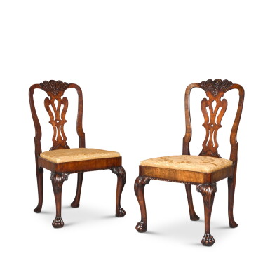 View full screen - View 1 of Lot 81. A pair of George II carved walnut side chairs, circa 1740, in the manner of Giles Grendey.