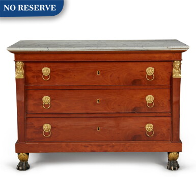 View full screen - View 1 of Lot 259. An Empire Gilt Bronze-Mounted Mahogany Commode, First Quarter 19th Century.
