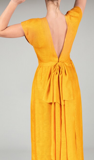 View full screen - View 1 of Lot 21. by Marc Bohan, Sunflower Yellow Linen Gazar Dress, circa 1983.