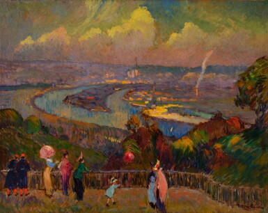 View full screen - View 1 of Lot 621. Rouen, La Seine, vue depuis le hauteurs de Caudebec.