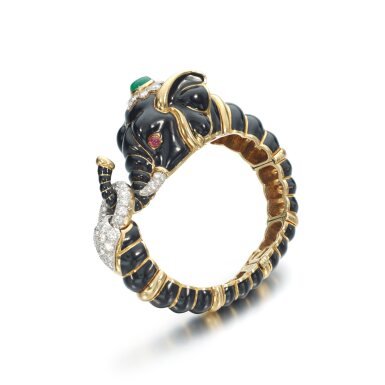 View full screen - View 1 of Lot 809. Gem set, enamel and diamond bangle, circa 1988.