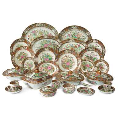 View full screen - View 1 of Lot 124. A Chinese Export Canton Famille-Rose 'Flower and Fruits' Part Dinner Service, Qing Dynasty, Late 19th Century | 清十九世紀末 廣彩花果圖餐具一組.