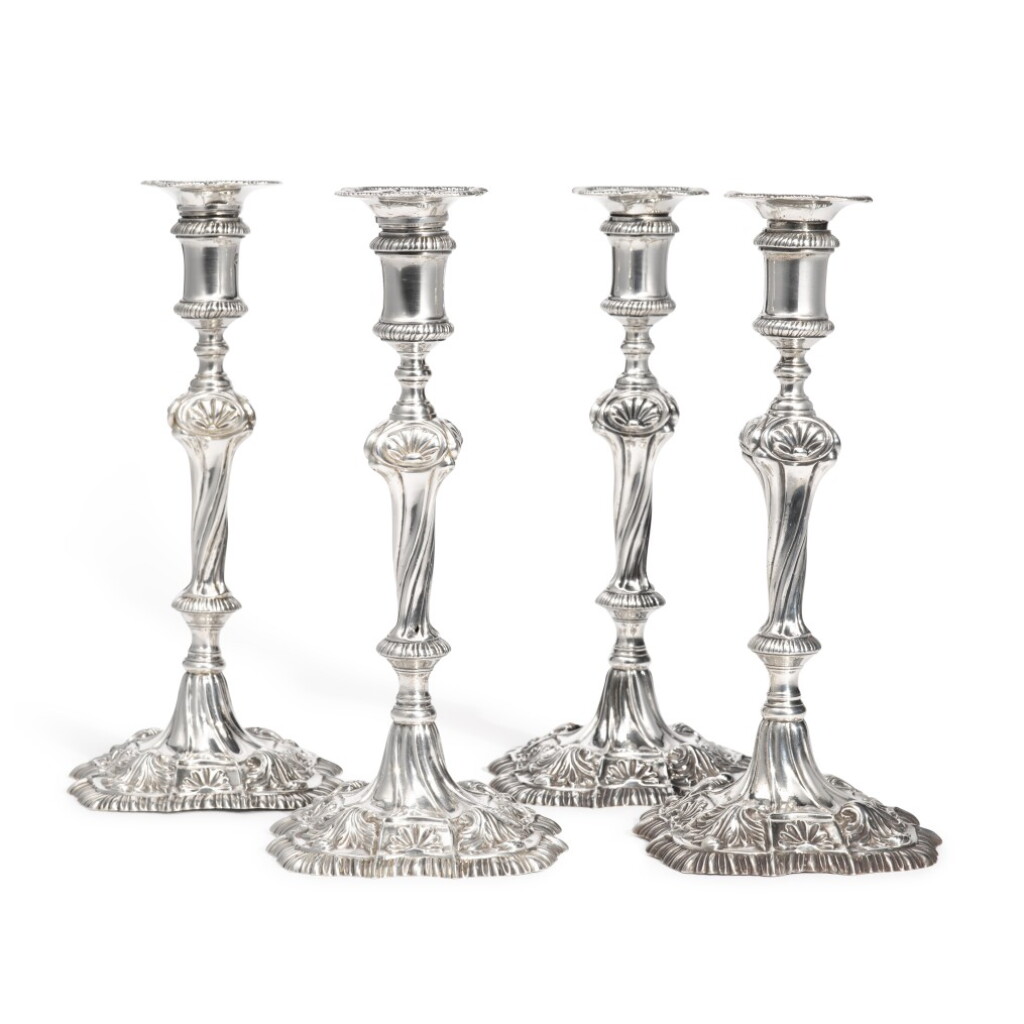 View full screen - View 1 of Lot 116. A Set of Four Irish Silver Candlesticks, George Hill, Dublin, Circa 1760.