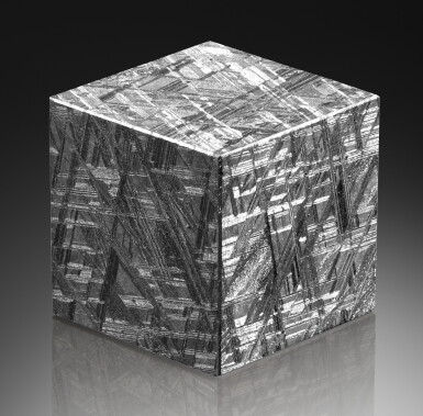 View full screen - View 1 of Lot 105. Muonionalusta Meteorite | Muonionalusta Meteorite Cube — Crystalline Structure Of An Iron Meteorite Dramatized In Three Dimensions.