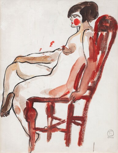 View full screen - View 1 of Lot 103. Sanyu 常玉 | Nude on a chair 椅子上的裸女.