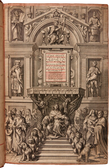 View full screen - View 1 of Lot 9. Bible, English, King James Version | Cambridge, 1660, 2 volumes, numerous engraved illustrations.