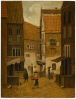 A view along a town street with figures | 《城巷人物景觀》