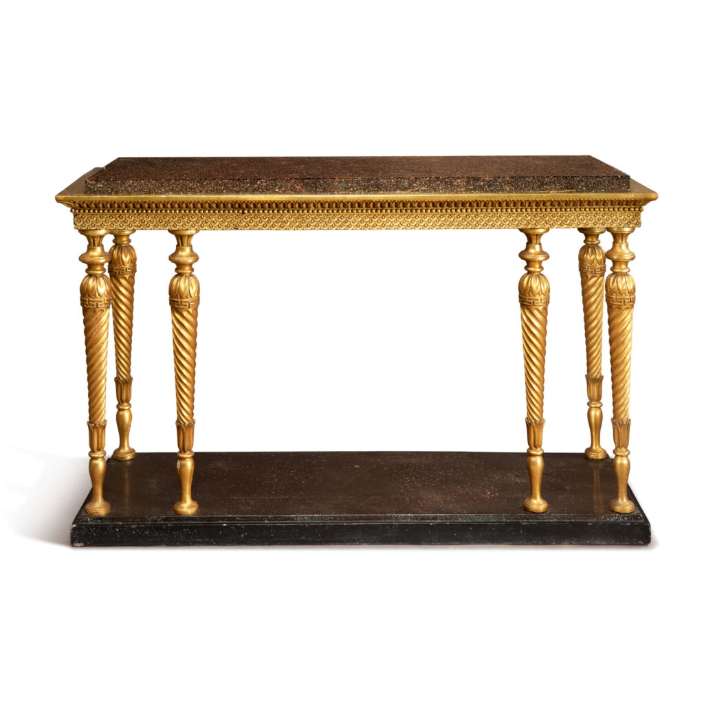 View full screen - View 1 of Lot 834. A SWEDISH GUSTAV IV CARVED GILTWOOD SIDE TABLE, EARLY 19TH CENTURY.