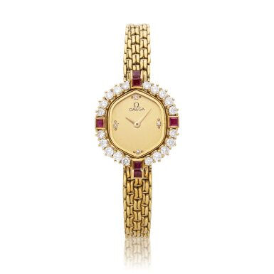 View full screen - View 1 of Lot 113. Reference BA8910329 | A yellow gold, diamond and ruby-set bracelet watch, Circa 1988 .