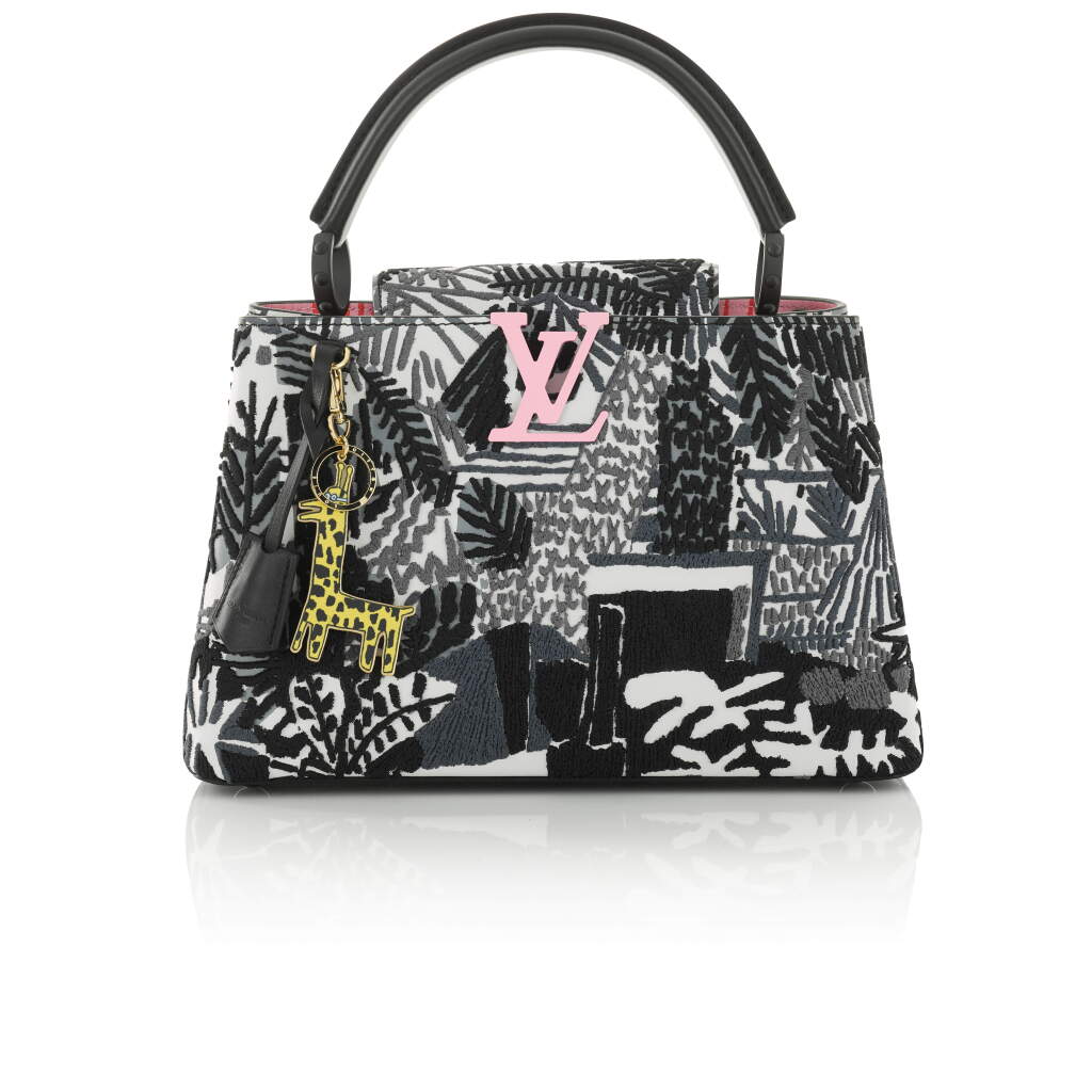 View full screen - View 1 of Lot 8. Artycapucines Printed Stitched Leather Bag PM in Calfskin Leather and Pink, Black and White Hardware, 2019.