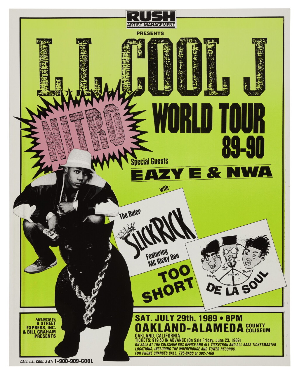 View full screen - View 1 of Lot 53. LL COOL J | "RUSH ARTIST MANAGEMENT PRESENTS LL COOL J NITRO WORLD TOUR" CONCERT POSTER, 1989.