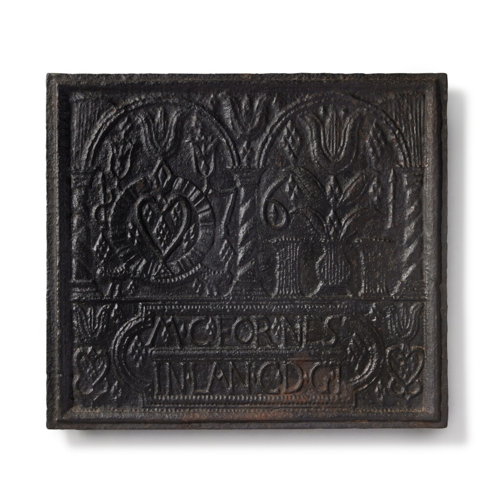 View full screen - View 1 of Lot 6. Cast Iron Stove Plate, Martic Furnace, Lancaster, Pennsylvania, Dated 1761.