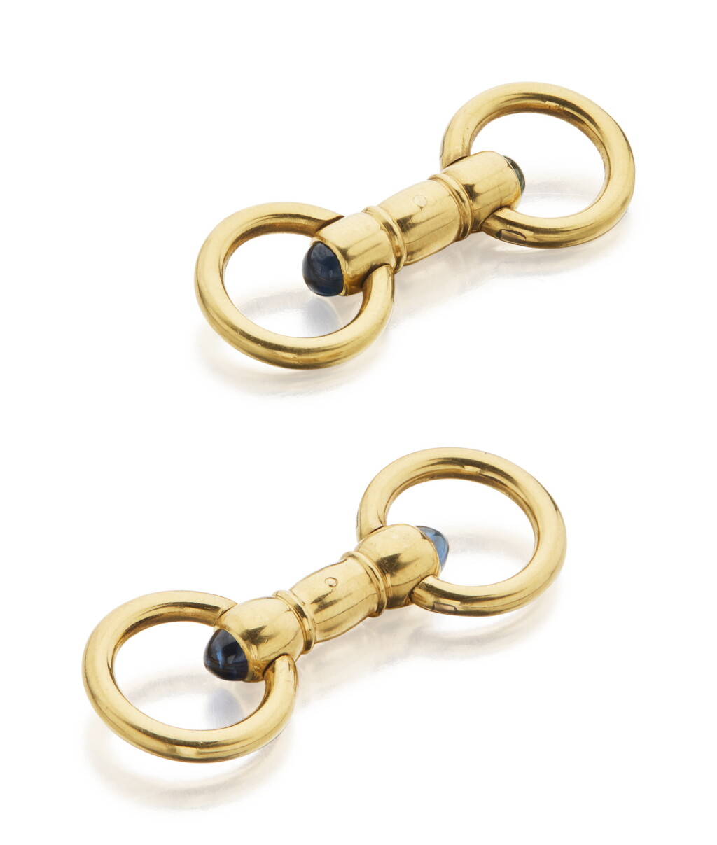 View full screen - View 1 of Lot 23. CARTIER | PAIR OF GOLD AND SAPPHIRE CUFFLINKS.