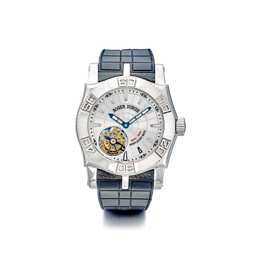 View full screen - View 1 of Lot 853. ROGER DUBUIS | REF SE48 02 9/0 EASYDIVER TOURBILLON, A LARGE WHITE GOLD AND STAINLESS STEEL TOURBILLON WRISTWATCH, CIRCA 2004 | 豪爵 | SE48 02 9/0型號「EASYDIVER TOURBILLON」大型白金及精鋼陀飛輪腕錶,年份約2004.