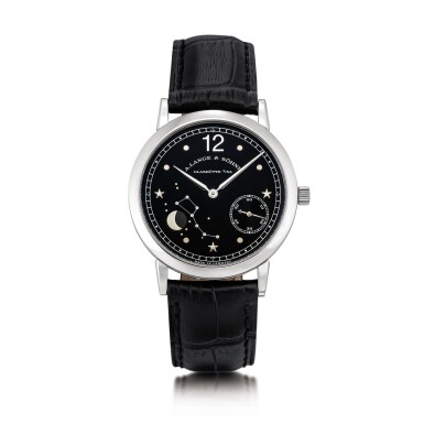 View full screen - View 1 of Lot 2023. A. Lange & Söhne | 1815 Moon Phase, Reference 231.035, A limited edition platinum astronomical wristwatch with moon phases, made to commemorate the 150th anniversary of Emil Lange's birth, Circa 1999 | 朗格 | 1815 Moon Phase 型號231.03 限量版鉑金天文腕錶,備月相顯示,為紀念 Emil Lange 誕辰150週年而製,約1999年製.