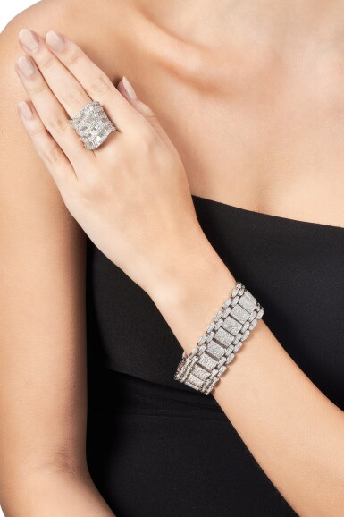 View full screen - View 1 of Lot 2876. Diamond Bracelet and Ring | 鑽石 手鏈 及 戒指.