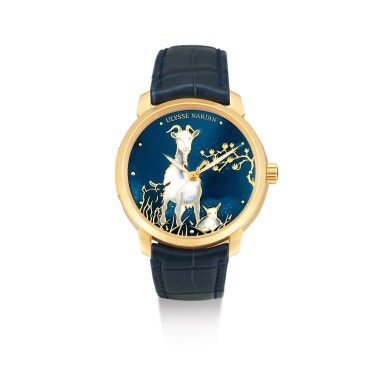 View full screen - View 1 of Lot 513. ULYSSE NARDIN | CLASSICO GOAT, REFERENCE 8156-111 A LIMITED EDITION PINK GOLD WRISTWATCH WITH CHAMPLEVÉ ENAMEL DIAL, CIRCA 2015.